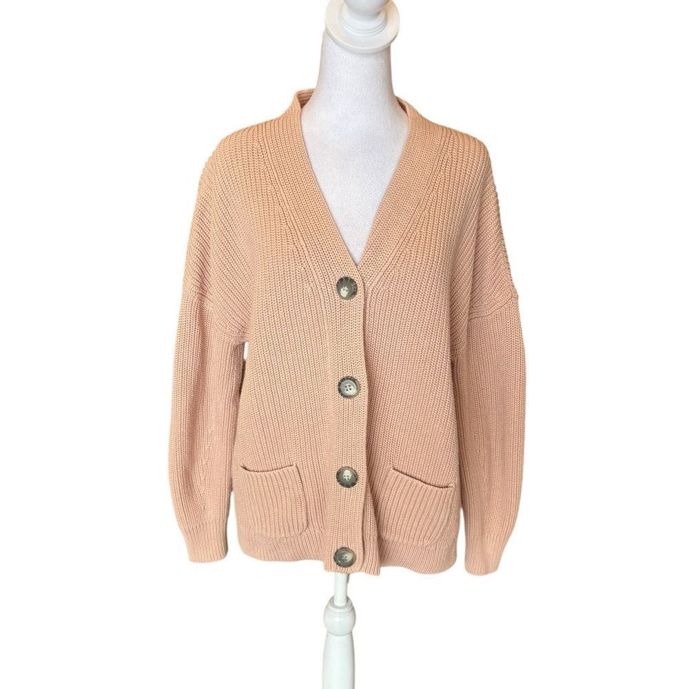Coldwater Creek Button Up V Neck Cardigan Grandpa Cotton Knit Pockets Womens Med